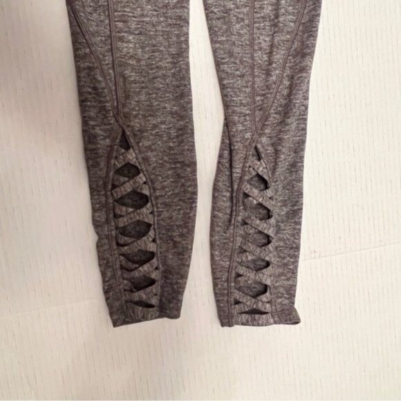 Lululemon Pure Practice Pant Heathered Slate Gray Leggings Lattice Trim EUC - Picture 8 of 16